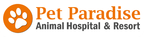 logo for pet paradise animal hospital and resort in color