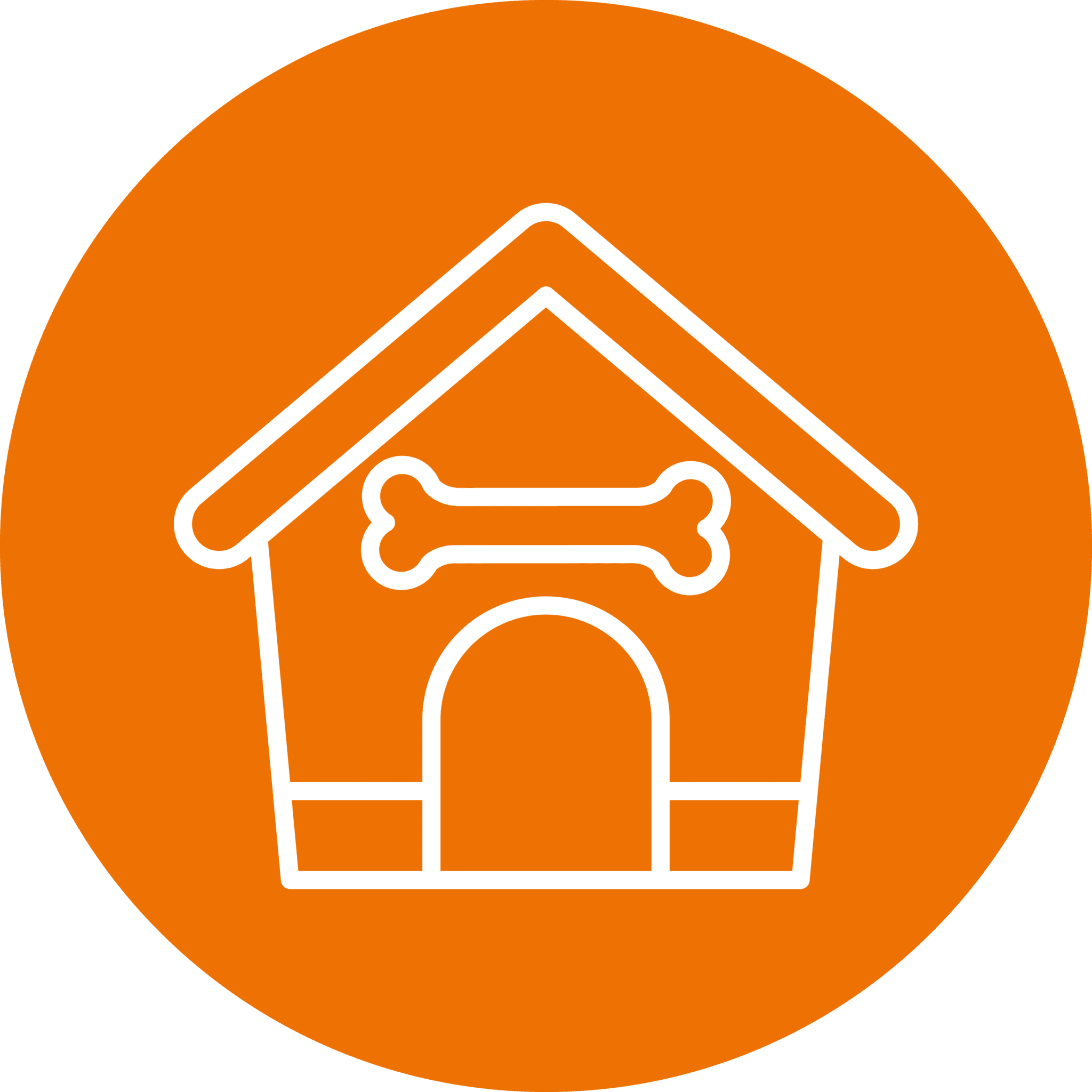 drawing of a dog house inside of an orange circle